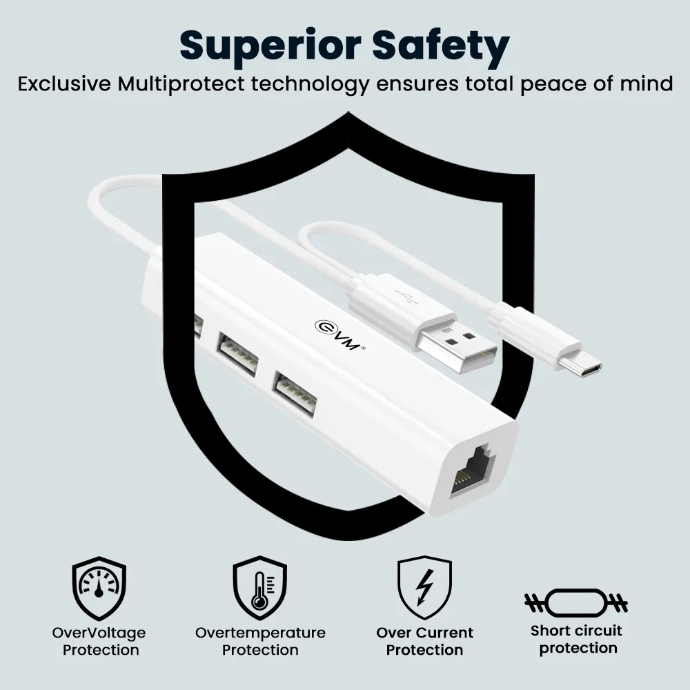 EVM Type-C + USB to USB Hub 3 Ports 2.0 With LAN (H2) (A1652) view 6